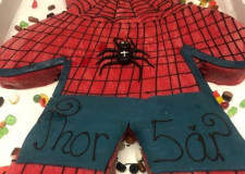 Spiderman lavet med chokoladekage 20-24 pers
